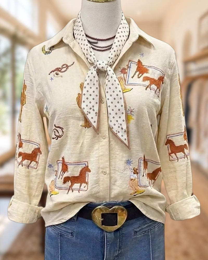 Western Motif Button Lapel Shirt