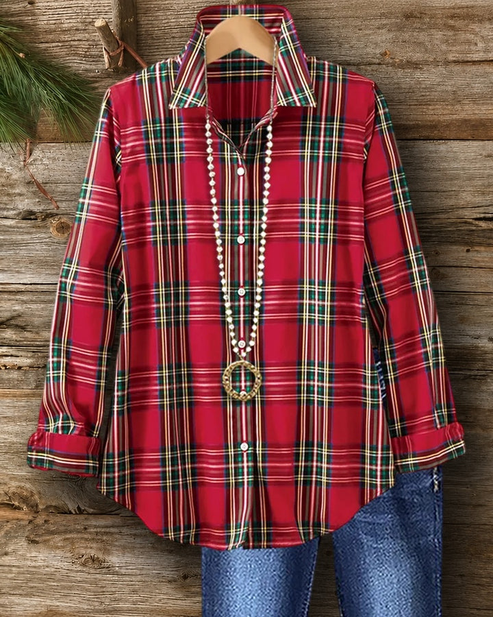 Plaid Button Front Long Sleeve Curved Hem Casual Shirt
