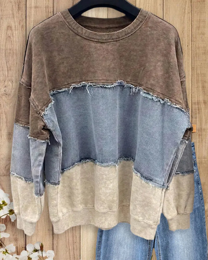 Color Block Frayed Trim Sweatshirt
