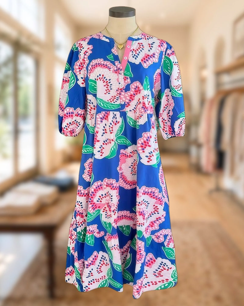 Floral Print Laid Back A-Line Midi Dress