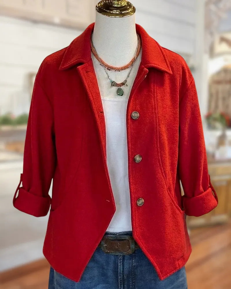 Lapel Button Rolled Cuff Jacket