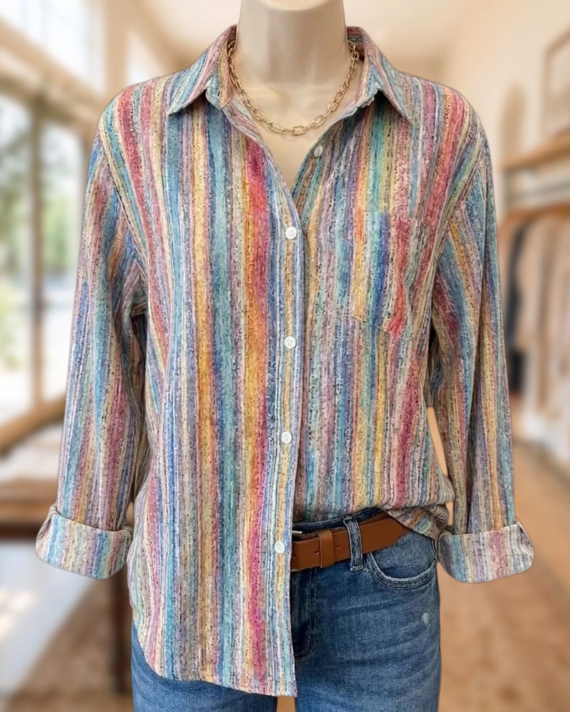 Colorful Striped Button Down Long Sleeve Casual Shirt