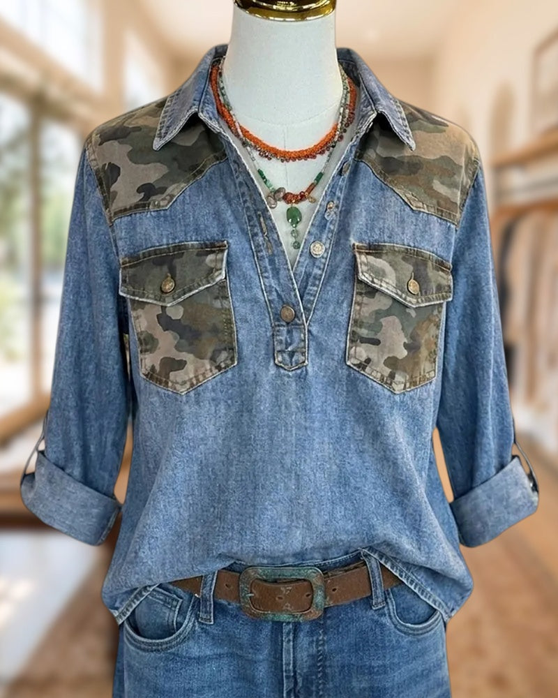 Roll Sleeve Flap Pocket Denim Shirt