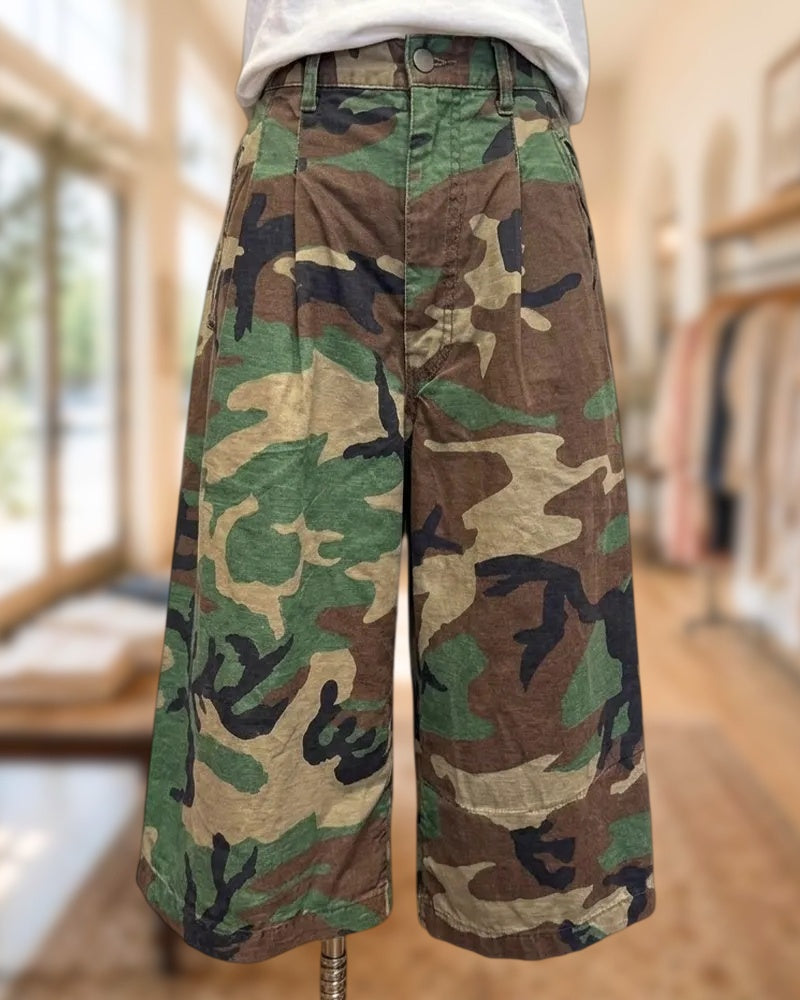 Camouflage Print Loose Wide Leg Casual Pants