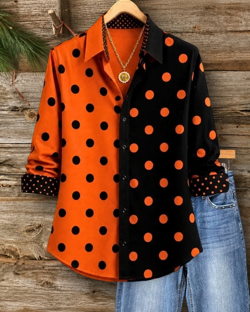 Contrast Polka Dot Print Button Shirt