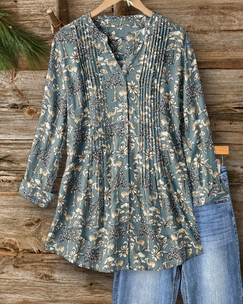 V Neck Pleated Front Blouse