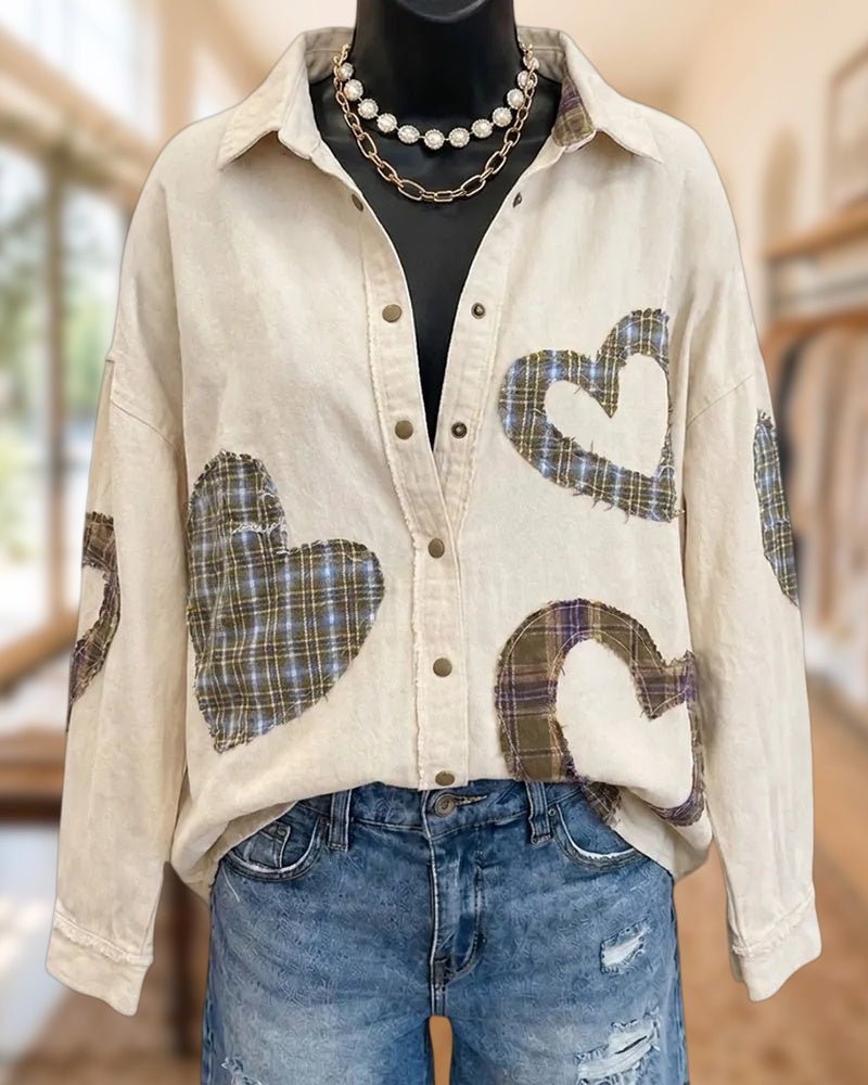 Heart Applique Drop Shoulder Chic Shirt