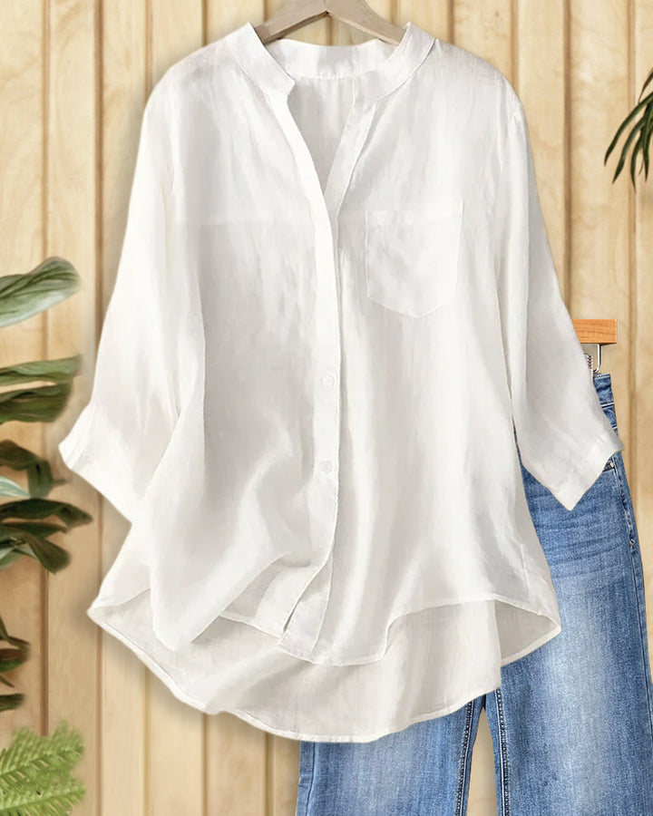 Solid Color Simple Button Front Blouse