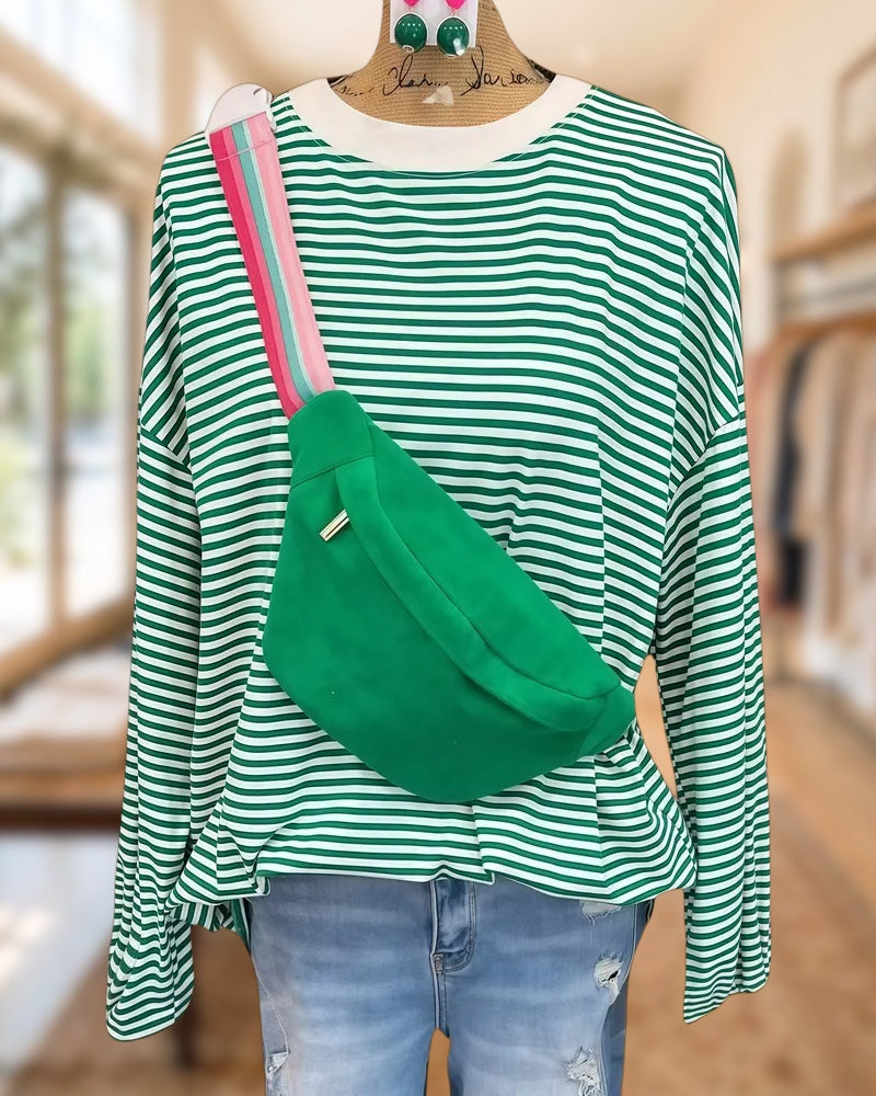 Striped Round Neck Casual Drop-Shoulder Shirt