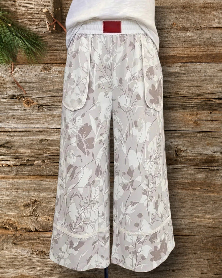 Elastic Waist Floral Print Pocketed Wide Leg Casual Culottes