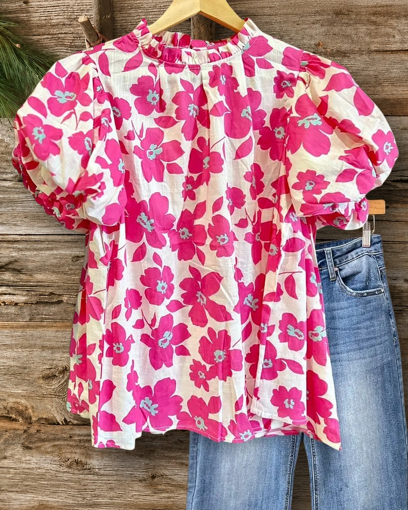 Floral Print Stunning Puff Sleeve T-Shirt