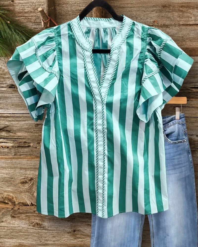 Stripe Stylish Ruffle T-Shirt