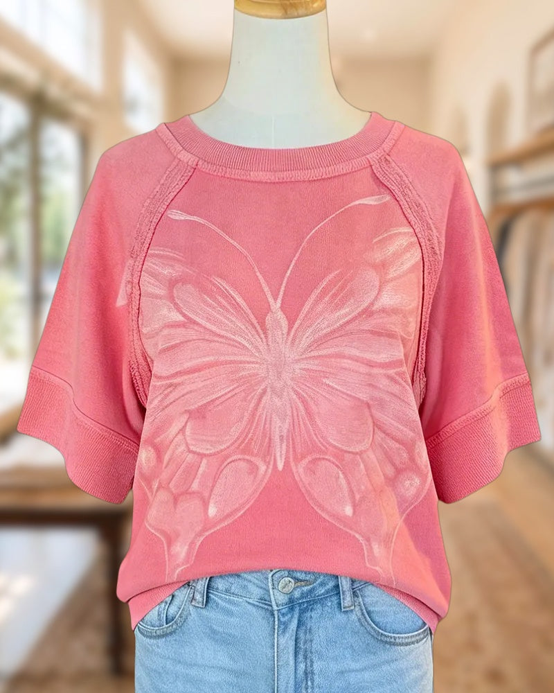 Butterfly Print Round Neck Urban T-Shirt
