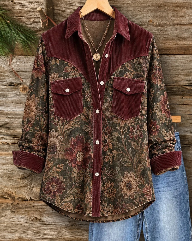 Floral Print Contrast Panel Flap Pocket Button Down Shirt