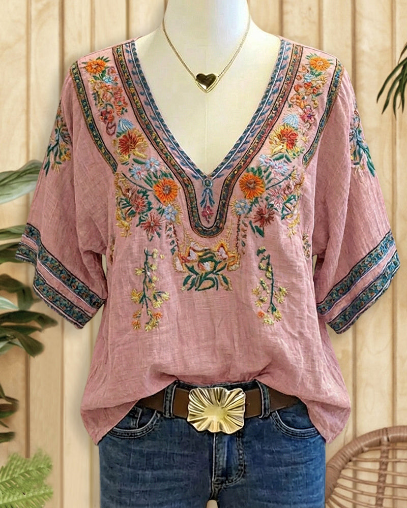 Floral Print Glamorous V Neck Blouse