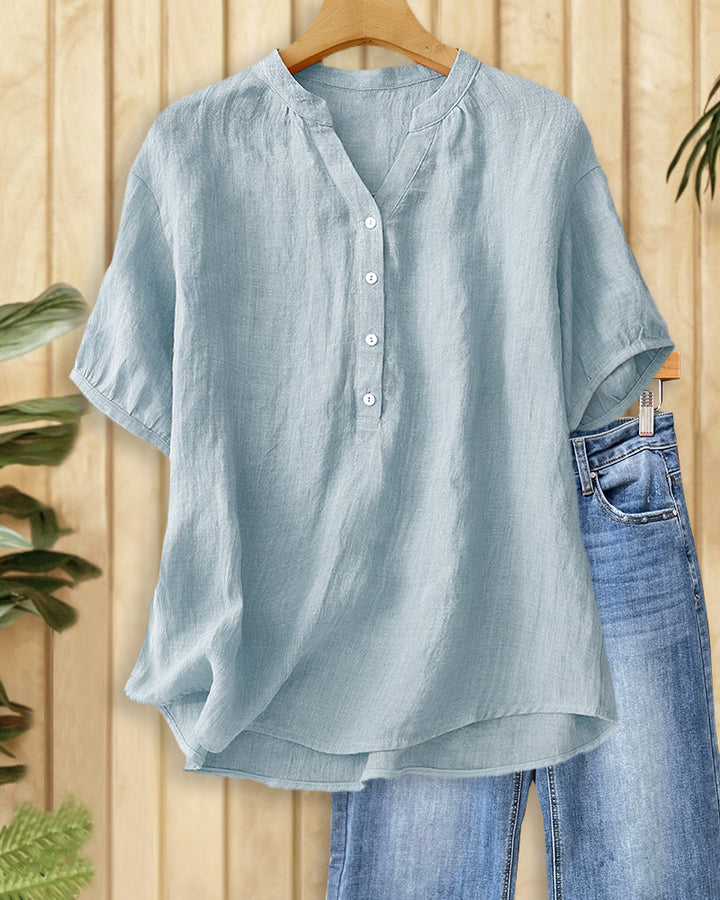 Solid Color V Neck Casual Wear Blouse