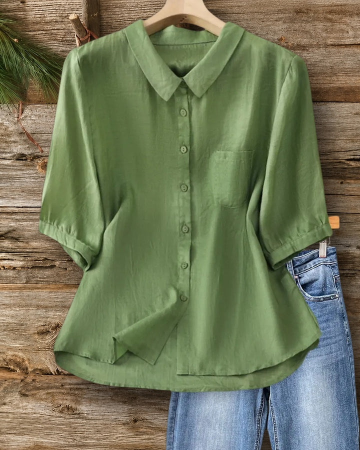 Collared Half Sleeve Button Down Chest Pocket Casual Shirt