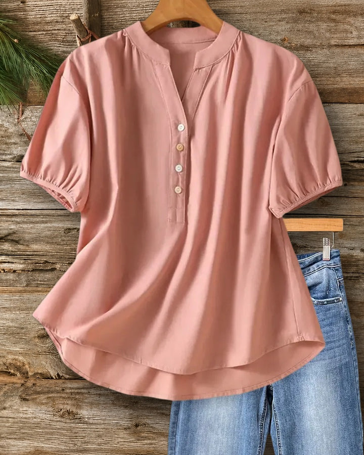 Short Sleeve V Neck Solid Color Casual Loose Blouse