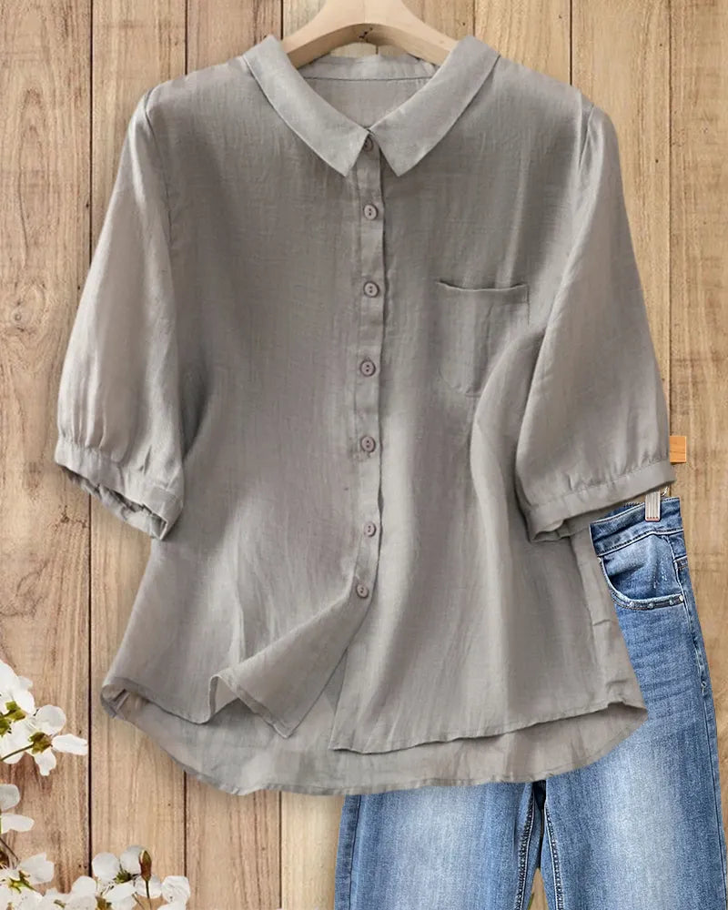 Collared Half Sleeve Button Down Chest Pocket Casual Shirt