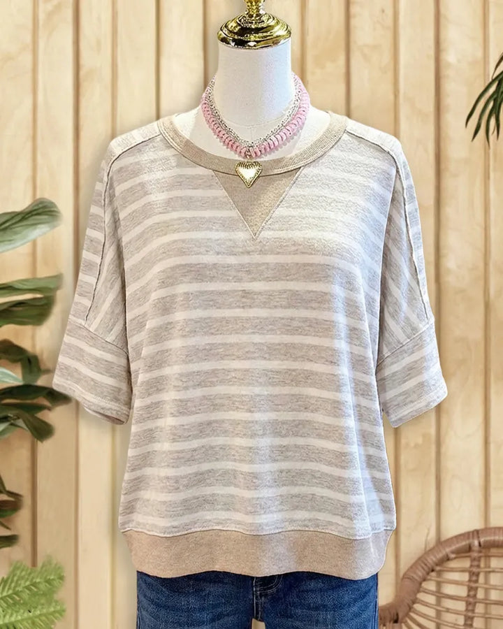 Striped Cozy Round Neck Drop-Shoulder Shirt
