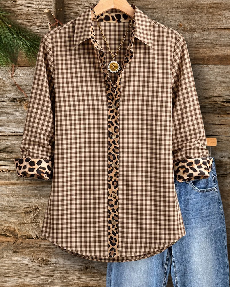 Gingham Button Lapel Shirt