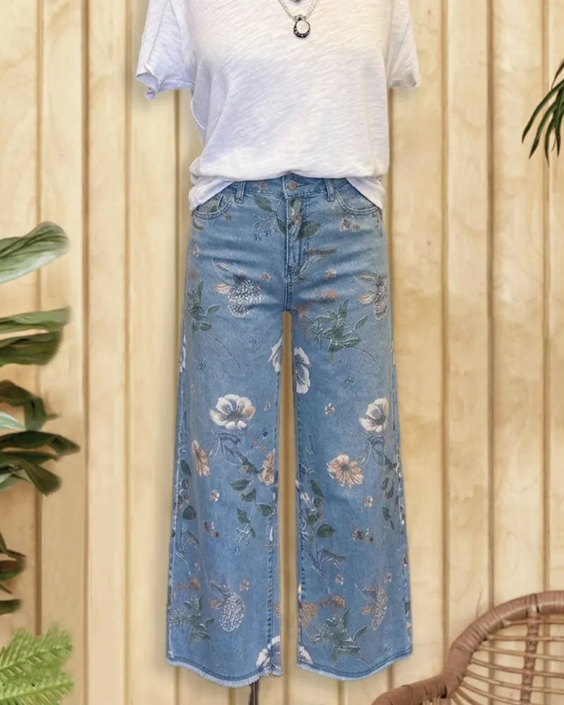 Floral Print High Waist Wide Leg Jeans