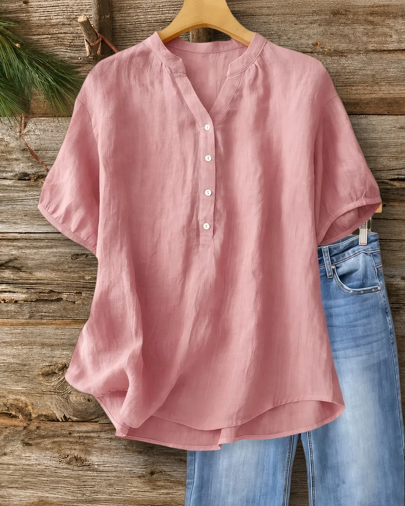 Solid Color V Neck Casual Wear Blouse