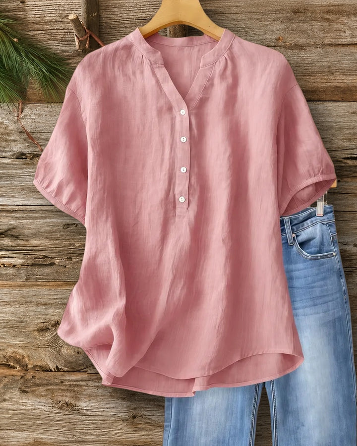 Solid Color V Neck Casual Wear Blouse