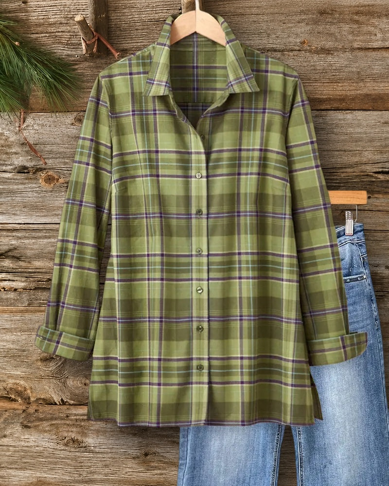 Plaid Button Front Side Slit Shirt