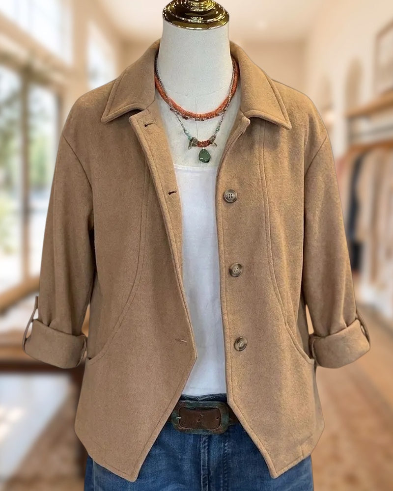 Lapel Button Rolled Cuff Jacket