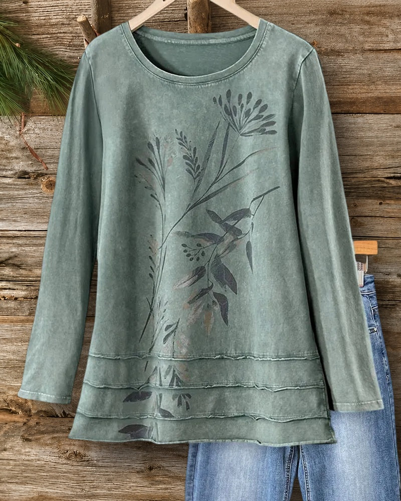 Botanical Print Tiered Hem Top