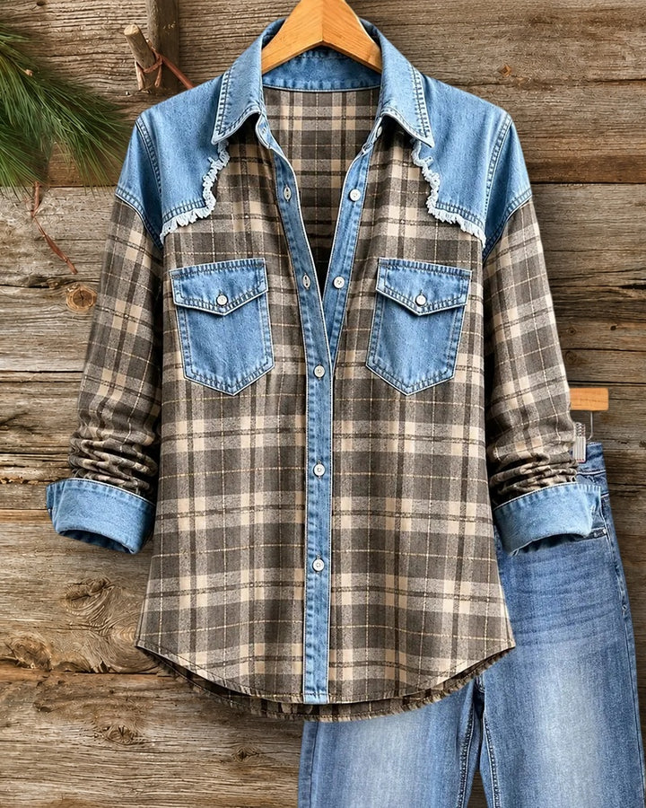 Plaid Denim Patchwork Shirt