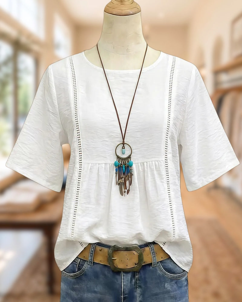 Solid Color Round Neck Laid Back T-Shirt