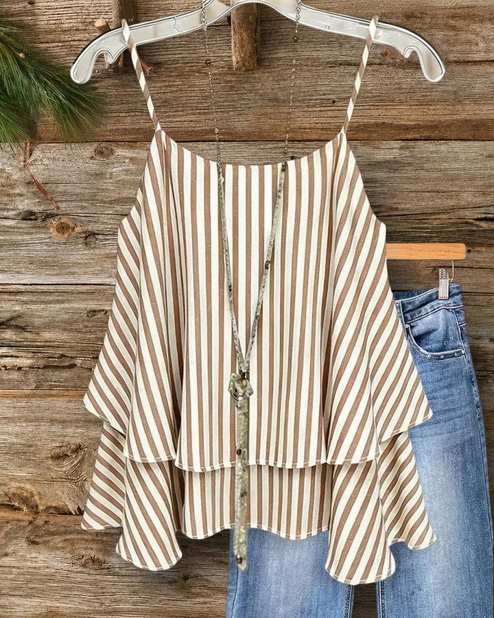 Polka Dot Tiered Spaghetti Strap Ruffled Hem Cami Top