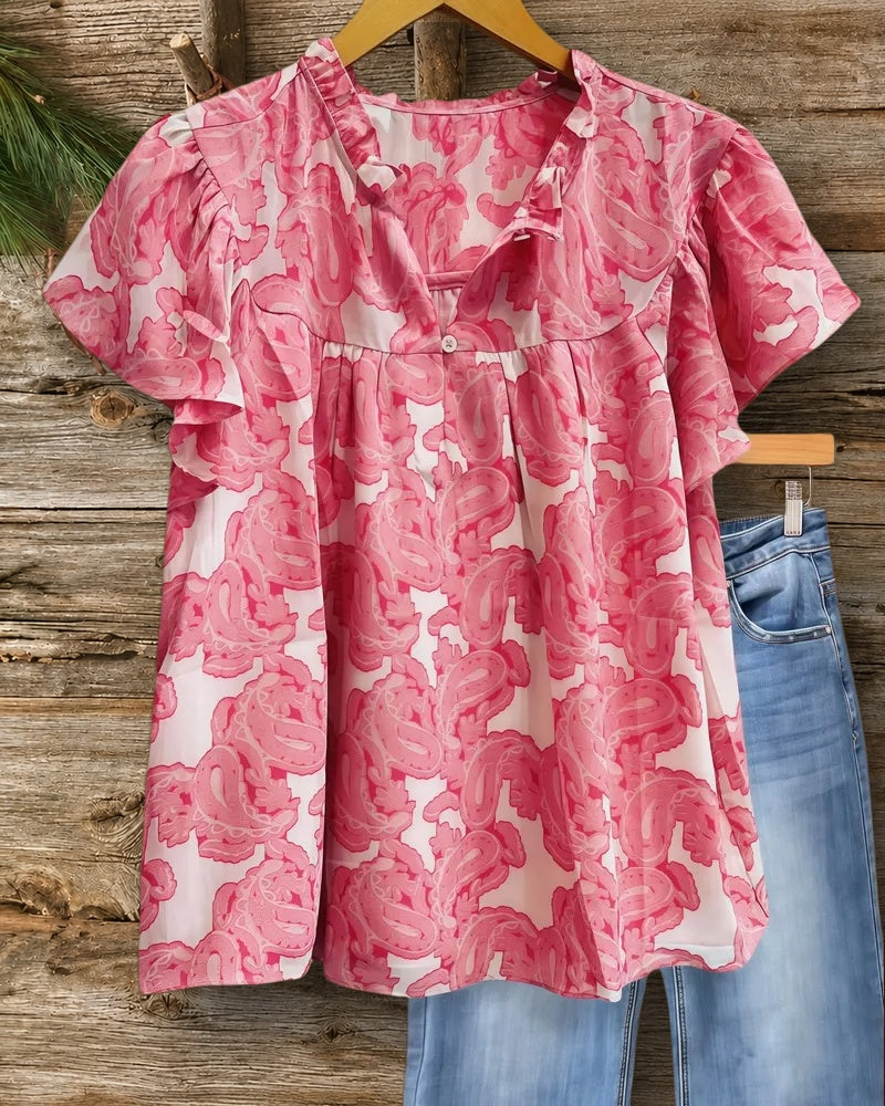 Paisley Print Bohemia Ruffle Sleeve Blouse