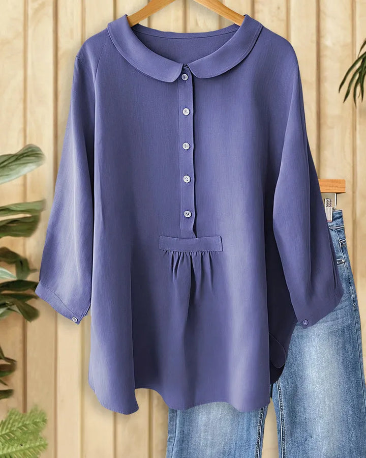 Solid Color Doll Collar Button Girly Blouse