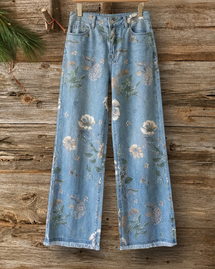 Floral Print High Waist Wide Leg Jeans