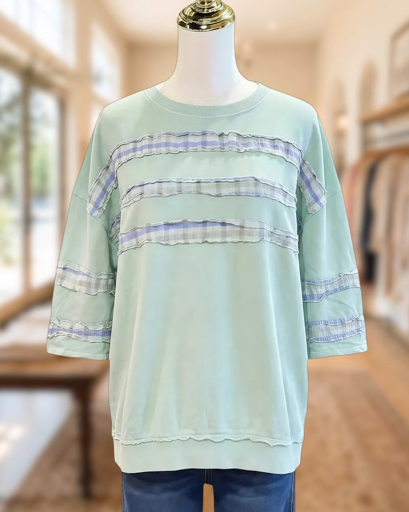 Plaid Patchwork Casual Wear Drop Shoulder Blouse