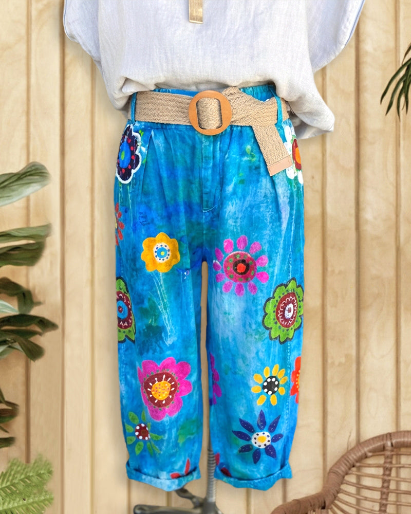 Floral Print On-trend Gradient Jeans