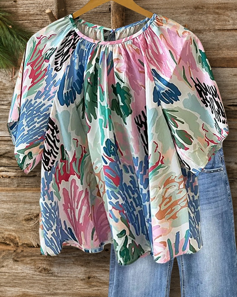 Watercolor Print On-trend Round Neck T-Shirt