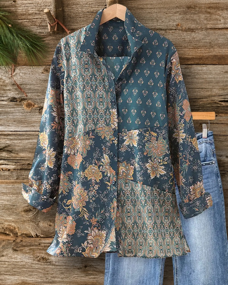 Floral Print Patchwork Classic Button Front Shirt