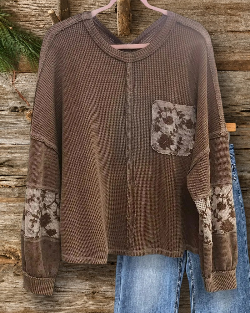 Patchwork Seamed Detail Unique Round Neck Sweatshirt