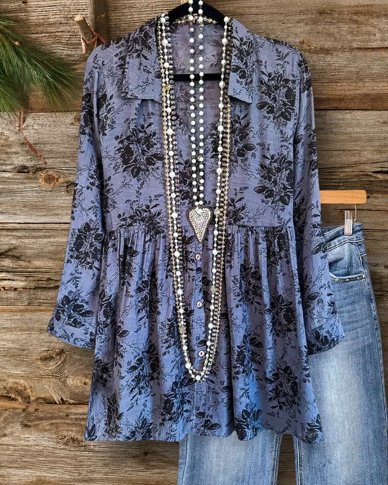 Floral Print Classic V Neck Button Blouse