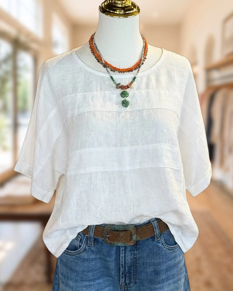 Short Sleeve O Neck Paneled Loose Casual Daily Blouse