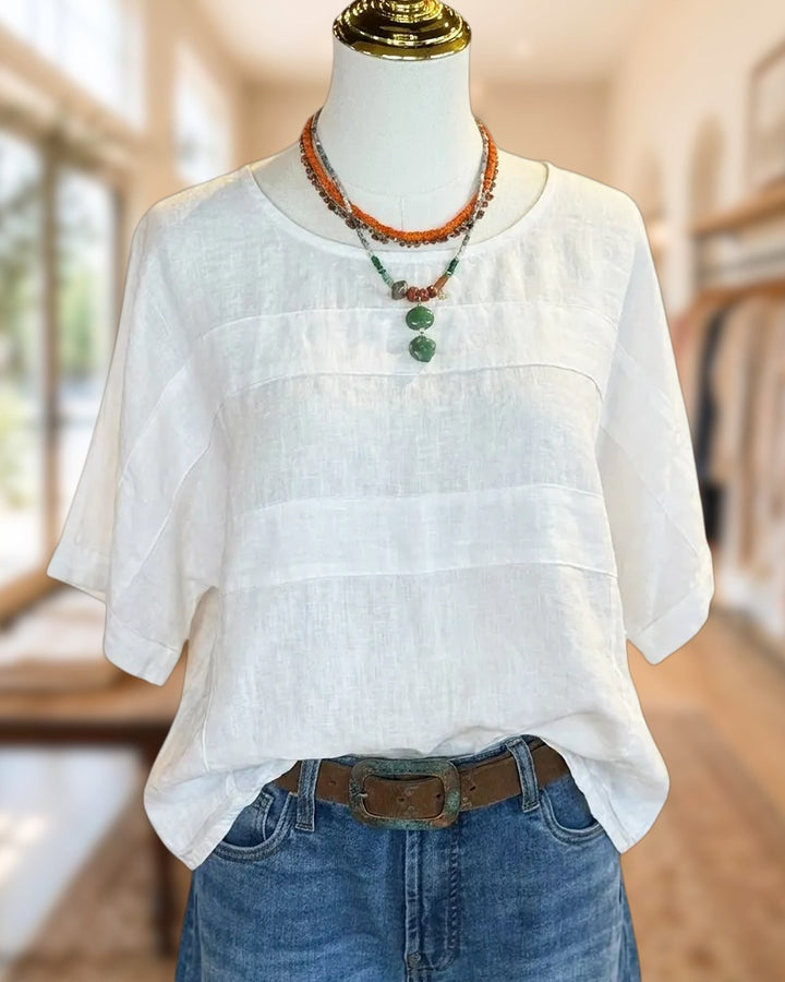Short Sleeve O Neck Paneled Loose Casual Daily Blouse