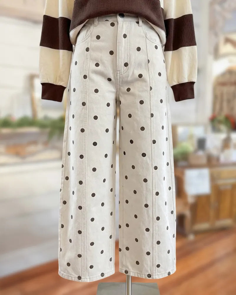 Polka Dot Playful Wide Leg High Waist Jeans
