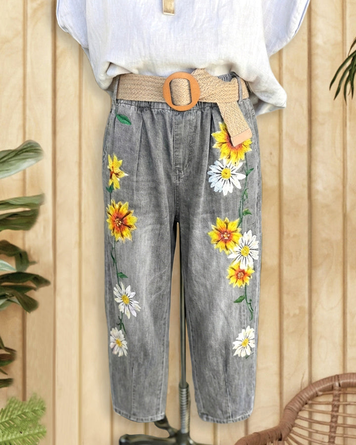 Floral Print On-trend Gradient Jeans