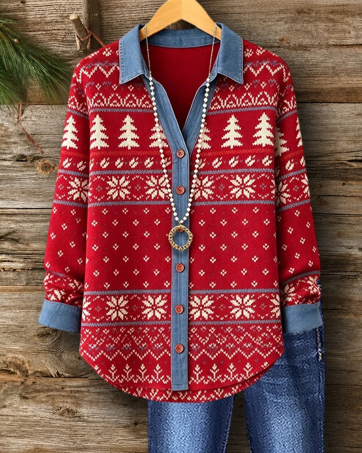 Fair Isle Contrast Collar Button Shirt