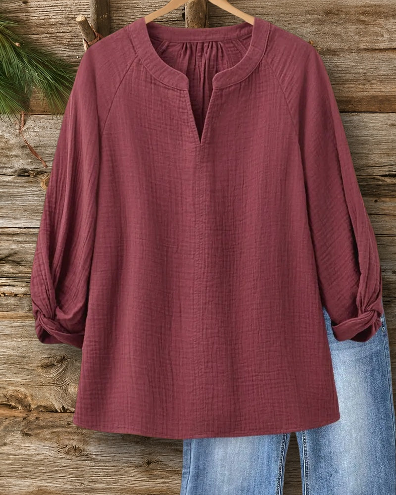 Solid Color V Neck Twisted Design Casual Blouse