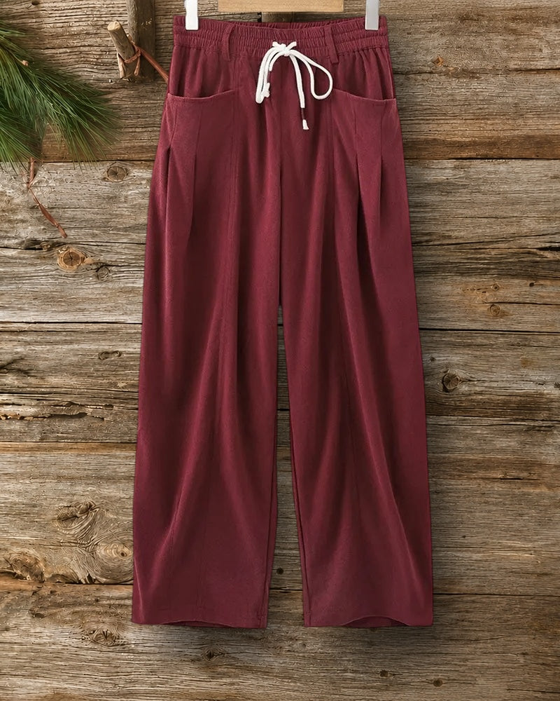 Drawstring Waist Pocketed Wide Leg Solid Color Pants